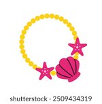 Necklace concept. Golden bracelet with stars and shells. Beauty and aesthetics. Jewelry and accessory. Social media sticker. Flat vector illustration isolated on white background