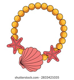 Necklace concept vector illustration featuring golden bracelet with stars and shells perfect for beauty aesthetics jewelry accessory social media sticker or isolated background