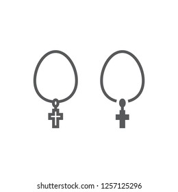 Necklace with cross line and glyph icon, jewellery and accessory, christian chain sign, vector graphics, a linear pattern on a white background.