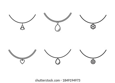 
necklace design icon vector collection, necklace line art for design elements.