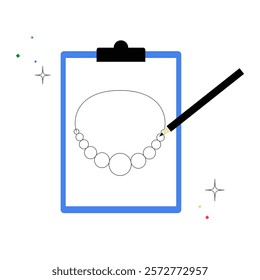 Necklace Design Sketch On Clipboard With Pencil In Flat Vector Illustration Symbolizing Jewelry Creation And Concept, Isolated On White Background