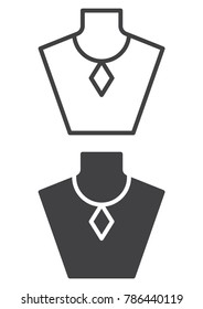 Necklace display bust icon, line and solid version, outline and filled vector sign, linear and full pictogram isolated on white. Jewelry symbol, logo illustration. Pixel perfect vector graphics