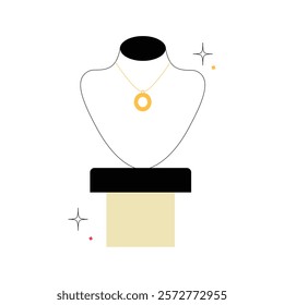 Necklace Display On Mannequin With Sparkles In Flat Vector Illustration Symbolizing Jewelry Elegance And Luxury Isolated On White Background