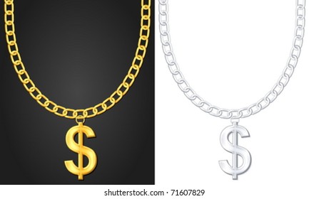 Necklace with dolar sign set. Vector illustration.