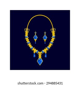 Necklace and Earring with Blue Gem