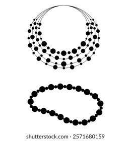 Necklace, Earrings, and Bracelets Black Silhouette on White Background