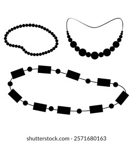 Necklace, Earrings, and Bracelets Black Silhouette on White Background