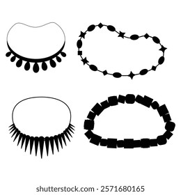 Necklace, Earrings, and Bracelets Black Silhouette on White Background