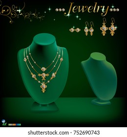Necklace earrings on the puppet.illustration vector