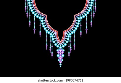 Necklace embroidery ethnic pattern fashion jewelry style.  Neck collar textile vector illustration patterns. Neckline texture.