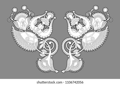 necklace embroidery print for fashion design for collar t-shirts and blouses, ethnic flowers neck line, vector illustration