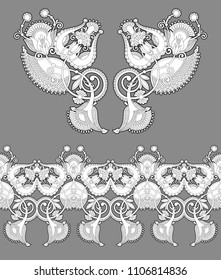 necklace embroidery print for fashion design for collar t-shirts and blouses, ethnic flowers neck line, vector illustration