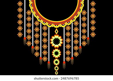 Necklace Ethnic Embroidery Geometric Oriental Traditional Pattern. Motifs Element Native collar decoration textile. Design for Collar, Neckline, Clothing, Fabric, Textile, Women's fashion.