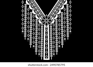 Necklace Ethnic Embroidery Geometric Oriental Traditional Pattern. Motifs Element Native collar decoration textile. Design for Collar, Neckline, Clothing, Fabric, Textile, Women's fashion.