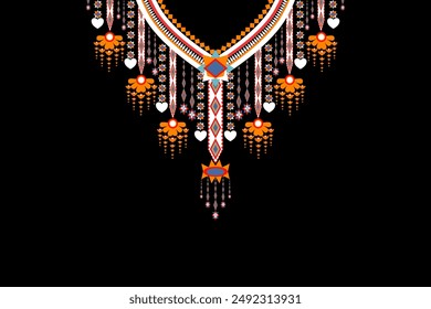 Necklace Ethnic Embroidery Geometric Oriental Traditional Pattern. Motifs Element Native collar decoration textile. Design for Collar, Neckline, Clothing, Fabric, Textile, Women's fashion.