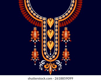 Necklace ethnic pattern. Neckline embroidery. Ethnic collar lace oriental pattern. Neckline floral designs for dress, textile, fabric, cloth, fashion, print