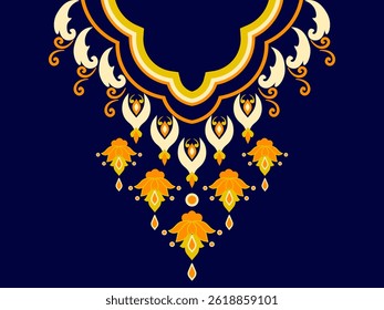 Necklace ethnic pattern. Neckline embroidery. Ethnic collar lace oriental pattern. Neckline floral designs for dress, textile, fabric, cloth, fashion, print