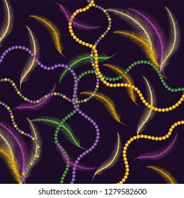 necklace and feather decoration background to merdi gras