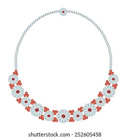 Necklace with flowers of diamonds and rubies