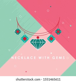 
Necklace with gem icon. Female accessory - necklace vector sketch illustration for print, web, mobile and infographics isolated on background.
