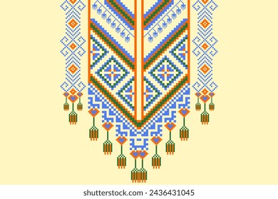 Necklace geometric ethnic pixel pattern traditional.Floral embroidery design for fashion fabric women.background,wallpaper,clothing and wrapping.