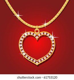 Necklace with golden heart and brilliants