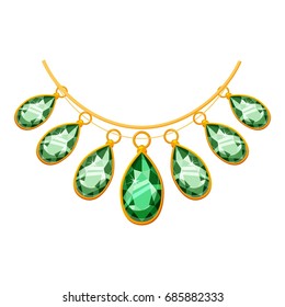 Necklace with green pendants icon. Cartoon illustration of necklace with green pendants vector icon for web design