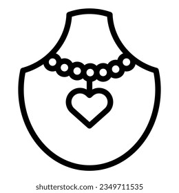 Necklace with heart on manikin line icon. Pendant with heart on mannequin vector illustration isolated on white. Jewelry outline style designed for and app. Eps 10.