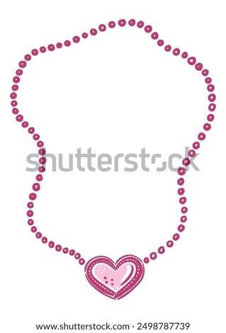 Necklace with heart pendant. Elegant decorative vector frame. Vintage coquette element in hand-drawn style. Isolated whimsical border. Suitable for wedding or birthday invitation