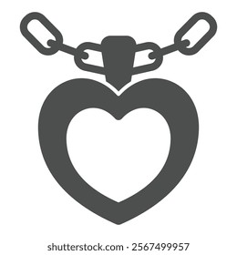 Necklace with heart shape solid icon, mother day concept. Vector graphics. Big heart with chain, jewelry sign on white background, glyph style icon for mobile or web design