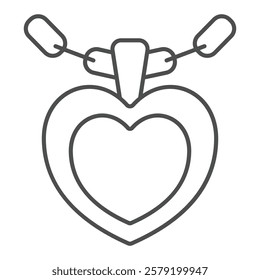 Necklace with heart shape thin line icon, mother day concept. Vector graphics. Big heart with chain, jewelry sign on white background, outline style icon for mobile or web design