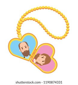 necklace of hearts with photo of elderly couple