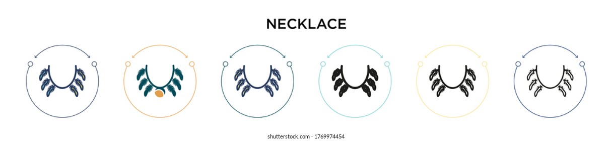 Necklace icon in filled, thin line, outline and stroke style. Vector illustration of two colored and black necklace vector icons designs can be used for mobile, ui, web