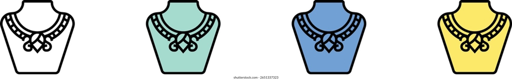 ícone de colar. Contorno, Design de estilo verde, azul e amarelo isolado no plano de fundo branco