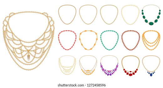 Necklace Icon Set. Cartoon Set Of Necklace Vector Icons For Web Design