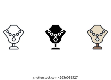 necklace icons isolated on White Background. Flat style design