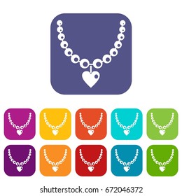 Necklace icons set vector illustration in flat style In colors red, blue, green and other