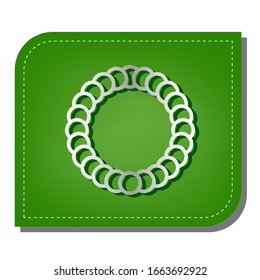 Necklace, jewelry, beads sign. Silver gradient line icon with dark green shadow at ecological patched green leaf. Illustration.