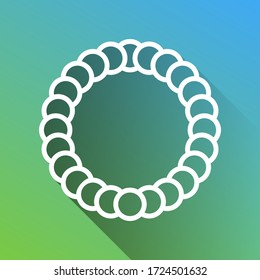 Necklace, jewelry, beads sign. White Icon with gray dropped limitless shadow on green to blue background. Illustration.