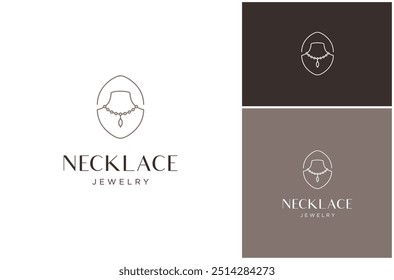 Colar Joias Luxo Moda Acessórios Linha Arte Minimalista Vetor Logo Design Illustration