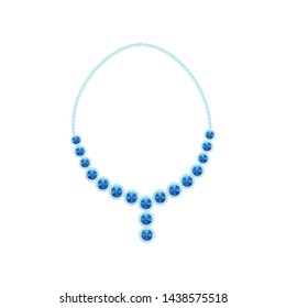 Necklace of light blue and blue stones. Vector illustration on white background.