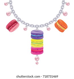 Necklace with macaroon pearls on a silver chain.