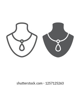Necklace on manneqiun line and glyph icon, jewelry and accessory, dummy with jewelry sign, vector graphics, a linear pattern on a white background.