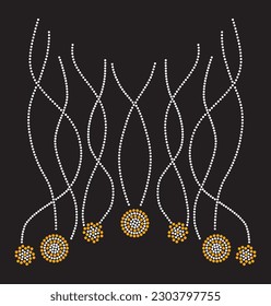 
necklace pattern on black background. Silver and gold rhinestone design. shiny diamond hot fix.