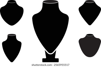 Necklace Pendant Chain Jewellery Bust Display Holder Stand Template Set of Silhouette and Realistic Mannequin Icons