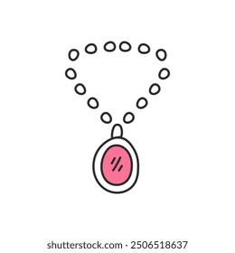 Collar con icono de piedra preciosa rosa. Colgante precioso dibujado a mano. Joyería de la decoración de accesorios de las mujeres. Ilustración vectorial aislada