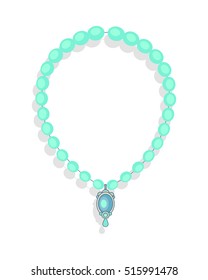 Necklace of precious stones vector in flat design. Beautiful jewelry, with gems. Romantic gift on anniversary. Illustration for jewelry store advertising. Isolated on white background.
