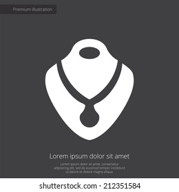 necklace premium illustration icon, isolated, white on dark background, with text elements 