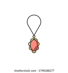 Necklace RGB color icon. Female jewellery. Woman luxury string with precious gem stone. Adornment for gift. Fashion accessory sale. Romantic present for valentine. Isolated vector illustration