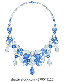 Necklace with sapphires in the diamond framed on a white background